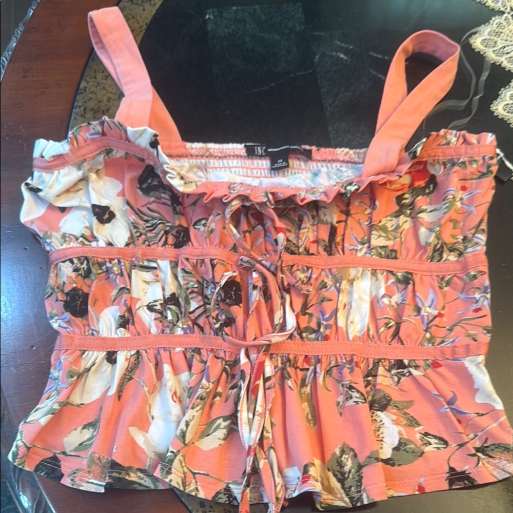 INC International Concepts Floral Top with Coral Straps